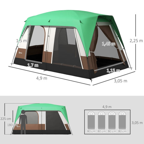 Rootz Camping Tent for 7-8 Persons - Family Tent - Group Tent - Weather Protection - Optimal Ventilation - 490cm x 305cm x 225cm - Green