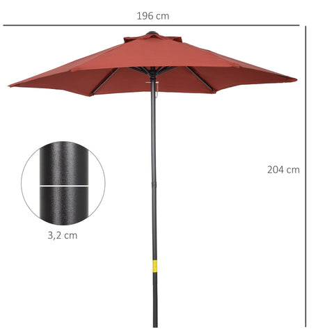 Rootz Parasol Umbrella - Beach Screen - Balcony Shade - Quick Open - Ø1.96 x 2.04m - Red