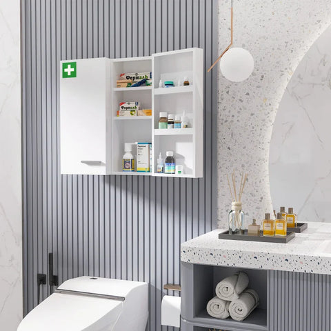 Rootz Medicine Cabinet - 6 Inner Compartments - Lockable - 2 Doors - Sturdy Steel Housing - White - 55 x 18 x 60 cm