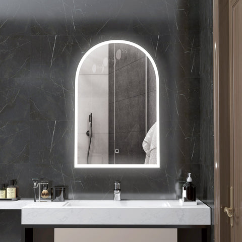 Rootz LED Bathroom Mirror - Wall Mounted - Arch Shape - Anti-Fog - 90cm x 3cm x 60cm - Touch Switch - Aluminum Frame