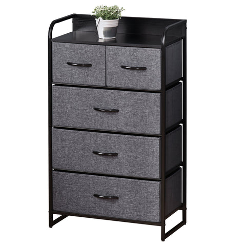 Rootz Cabinet Storage Furniture - Foldable Fabric Drawers - Organizers - Space-Saving - 58 x 29 x 99 cm Grey and Black