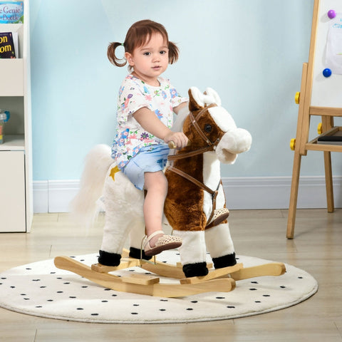 Rootz Rocking Horse - Saddle with Stirrups - Plush Ride-On Toy - Sound Effects - Music - Metal Frame - 68cm x 26cm x 62cm - Up to 30 kg - Brown