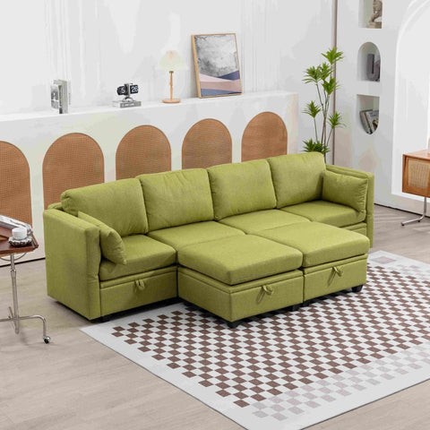 Rootz U-Shaped Sofa - Modular Sofa - Convertible Sofa - High Comfort Linen Fabric - 280x140x85cm with Storage Compartments