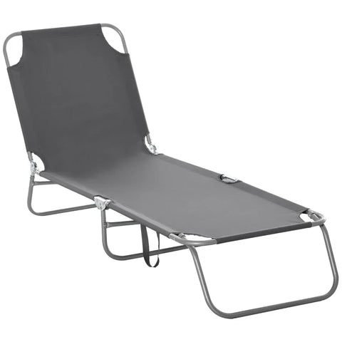 Rootz Sun Lounger - Folding Lounger - Adjustable Backrest - Rustproof - Oxford - Metal Frame - Gray - 187 x 55 x 24 Cm