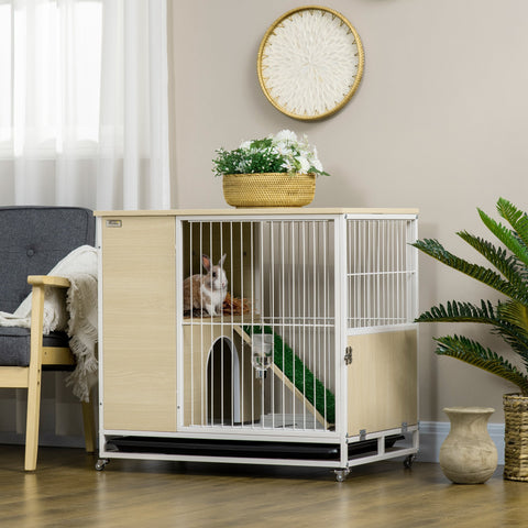 Rootz Rabbit Cage Hutch - Rabbit Home on Wheels - Small Pet House - Easy Clean Tray - 78cm x 52.5cm x 76.5cm