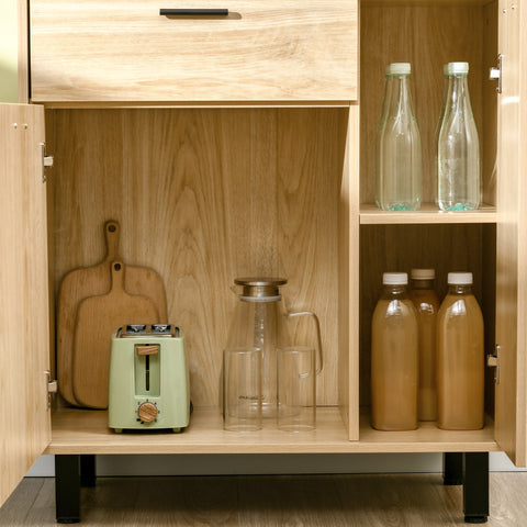 Rootz Kitchen Buffet Cabinet - Sideboard - Storage Cupboard - Ample Storage - 78W x 40D x 166H cm
