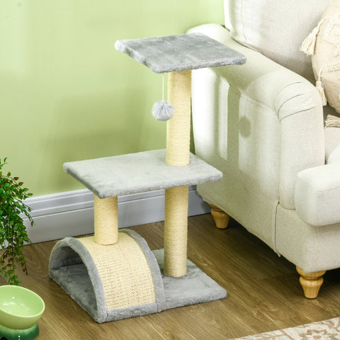 Rootz 72cm Cat Tower - Scratch Tree - Climbing Post - Protects Furniture - 40L x 35W x 72H cm - Grey