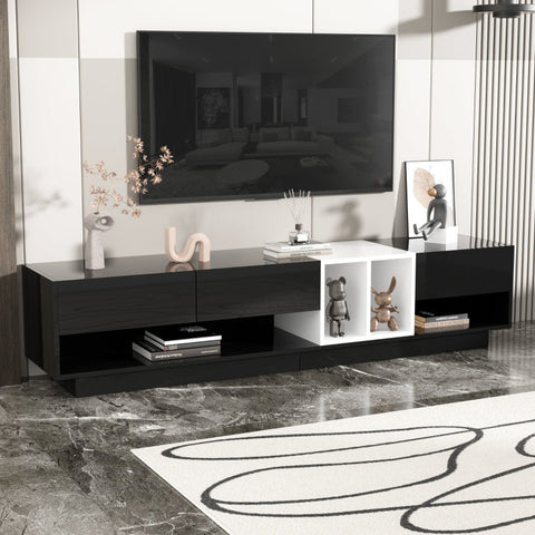 Rootz Elegant TV Cabinet - High Gloss Unit - Modern Stand - Generous Storage - 190L x 40W x 42H cm