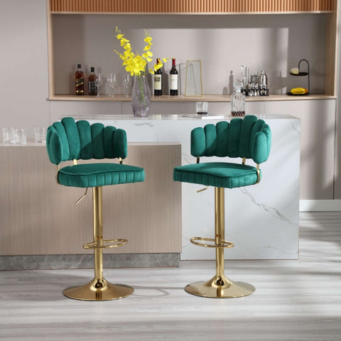 Rootz Adjustable Bar Stool Set - Retro Style Chairs - Velvet Swivel Stools - Ergonomic Comfort - 48cm x 45.5cm x 92-114cm