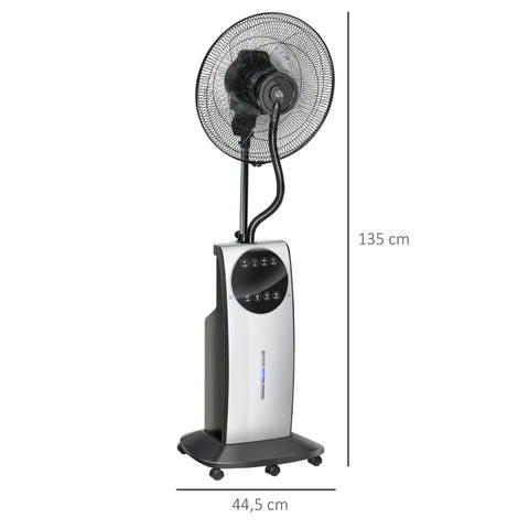 Rootz 2-in-1 Ventilator - Pedestal Fan - Mist Fan - Adjustable Mist Levels - Aromatherapy Compatible - Programmable Timer - Ø 44.5 x 135H cm - Silver + Black