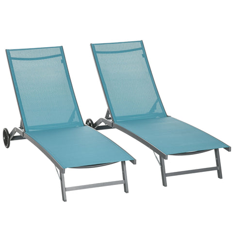 Rootz 2 Piece Sun Lounger Set - Recliner Chairs - Outdoor Beds - Adjustable Backrest - Aluminum Frame - 195cm x 66cm x 34cm