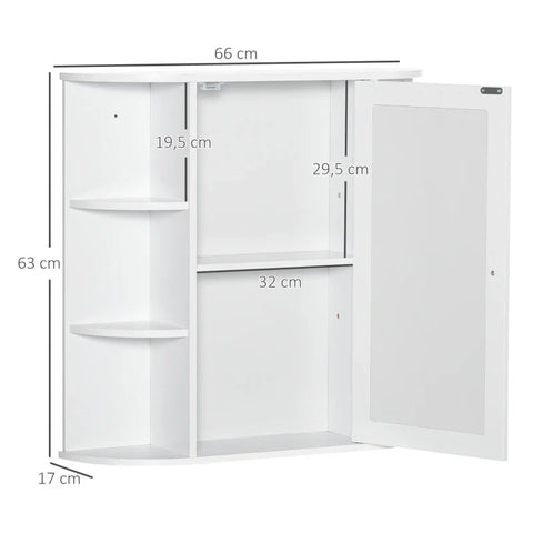 Rootz Mirror Bathroom Cabinet - 8 Compartments - Mirror Doors - Wall Cabinet - Water Resistant - MDF-Glass - White - 66cm x 17cm x 63cm