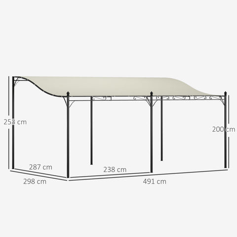 Rootz 3 x 5m Pergola - Garden Shelter - Outdoor Canopy - Waterproof Tarpaulin - Metal Frame - 491cm x 298cm x 200/253cm