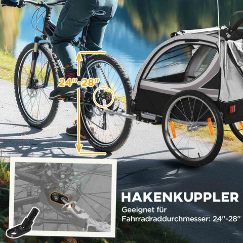 Rootz Children's Bicycle Trailer - Push Cart - Stroller - Foldable with Brakes - 142 x 75 x 101cm - Safe & Comfortable Journey for 2 Kids