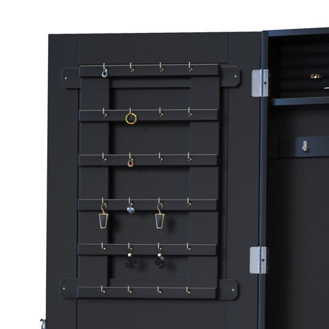 Rootz Wall Jewelry Organizer - Jewelry Cabinet, Mirror - Space-saving, Contemporary Design - 37b x 10t x 112h cm - Black