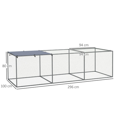 Rootz Enclos Poulailler Cage - Rabbit Hutch - Small Animal Pen - Galvanized Steel - 3m x 1m x 0.8m for Safe Outdoor Fun