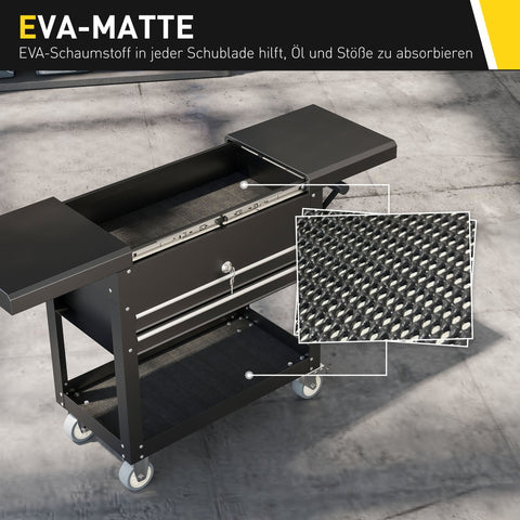 Rootz Rolling Tool Cabinet - Tool Box with Drawers - Storage Organizer - Mobile Workbench - Lockable Steel - 77.5-130L x 38W x 80H cm