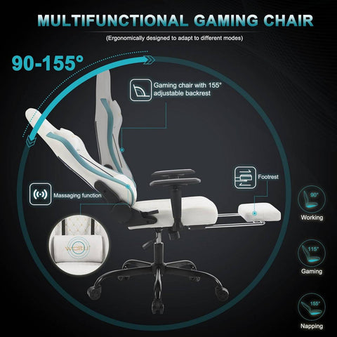 Rootz Ergonomic Massage Gaming Chair - Office Chair - Swivel Chair - High Back - Breathable Fabric - Lumbar Support - 50cm x 48cm x 75.5cm