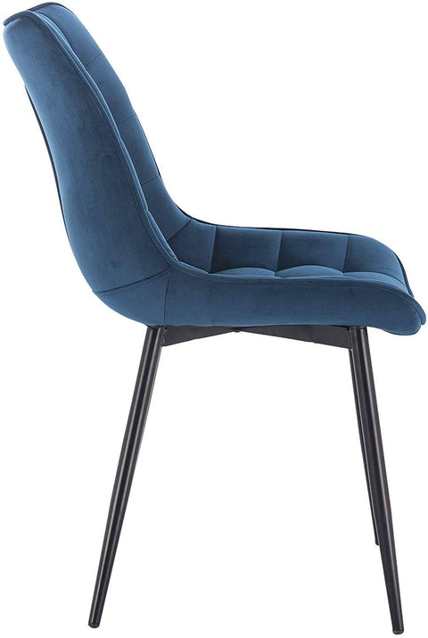 Rootz Set of 2 Dining Chairs - Velvet Seat Chairs - Blue Metal Leg Chairs - Ergonomic & Durable - Floor Protection - 46 x 40.5 cm Seat