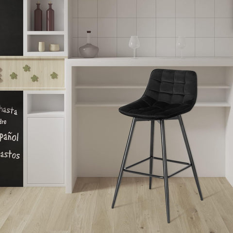 Rootz Bar Stool - Designer Counter Stool, Velvet Footrest - Comfortable, Ergonomic, Durable - 43cm x 35.5cm x 64cm