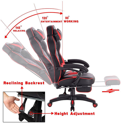 Rootz Ultimate Gaming Chair - Office Chair - Ergonomic Computer Chair - Adjustable, Durable, Easy Assembly - 121cm-128cm x 45cm-52cm