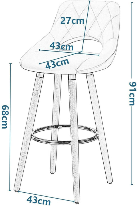 Rootz Scandinavian Bar Stool - Counter Stool - High Chair - Comfortable Seating - Ergonomic Support - Durable Build - 91cm x 43cm x 43cm