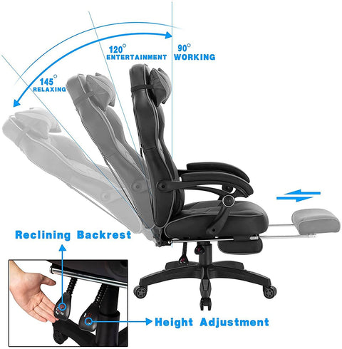 Rootz Ultimate Gaming Chair - Ergonomic Office Chair - Adjustable Computer Chair - High-Density Foam Support - Adjustable Height 121cm-128cm - Seat 56cm x 46cm - Backrest 50cm x 80cm