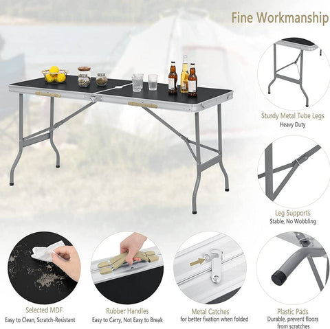 Rootz Portable Folding Table - Picnic Table - Outdoor Table - Easy Setup - Compact & Transportable - Durable & Stable - Iron & MDF - 150cm x 69.5cm x 60cm