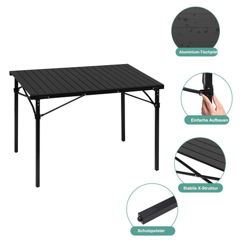 Rootz Portable Aluminum Camping Table - Outdoor Table - Folding Table - Durable, Lightweight, Easy Assembly - 69cm x 70cm x 104cm