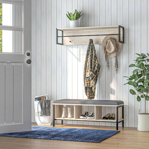 Rootz 2-in-1 Entrance Furniture Set - Shoe Storage Bench - Coat Rack Organizer - Durable Storage Solution - 100x35x45 cm Bench, 100x20x24 cm Rack