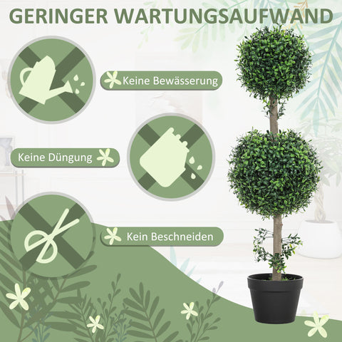 Rootz 2-Set Artificial Busic Plants - Faux Greenery - UV-Protected Topiary - Year-Round Beauty - Total Height 91.6cm, Pot Ø18 x 14h cm