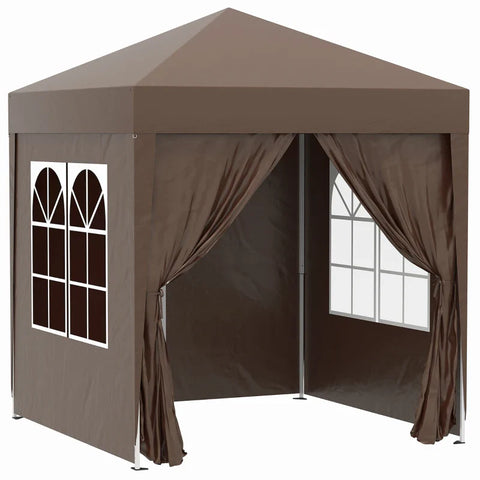 Rootz Folding Pavilion - Beer Tent - 4 Removable Side Walls - 2 Windows - Metal Frame - Brown - 2 x 2m