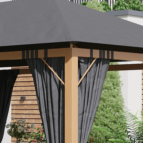 Rootz Garden Pavilion with Curtains - Outdoor Tent - Sun Shelter - Polyester Roof - 397cm x 297cm x 280cm
