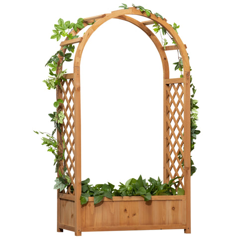 Rootz Planter on Legs with Grids & Arch - Garden Planter - Wooden Plant Stand - Rustic Charm - 83 x 36 x 152 cm