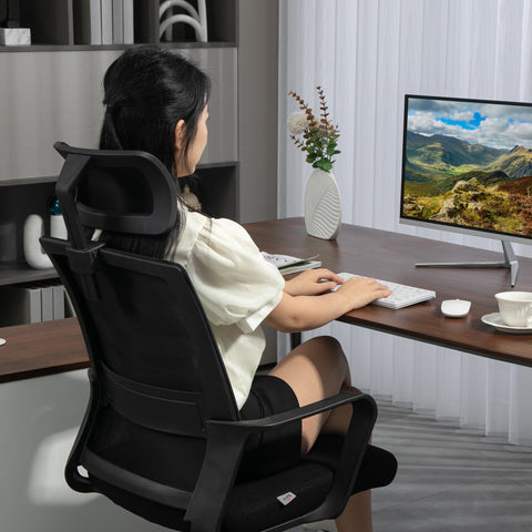 Rootz Adjustable Office Chair - Desk Chair - Swivel Chair - Neck Support - Black - 60cm x 64cm x 102-112cm