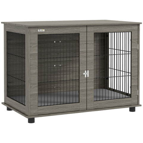 Rootz Dog Cage 2-in-1 Side Table - Pet Crate - Kennel with Lockable Door - Removable Cushion - 100 x 60 x 73.5 cm - Max 30kg Dogs