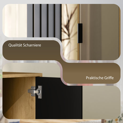 Rootz Wardrobe with Mirror - Closet - Storage Unit - Full-Body Mirror - 80B x 30T x 175H cm, Black & Brown