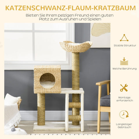 Rootz Cat Tree Scratching Post - Multiple Levels Climbing Tree - Cozy Cat House - Sisal Scratching Posts - Chipboard Frame - 57cm x 37cm x 100.5cm