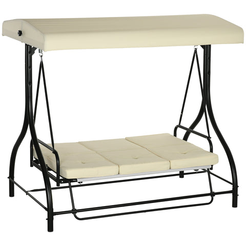 Rootz 3 Seat Swing Bench - Porch Swing - Garden Swing - Sun Protection - Converts Day Bed - 195cm x 117cm x 175cm
