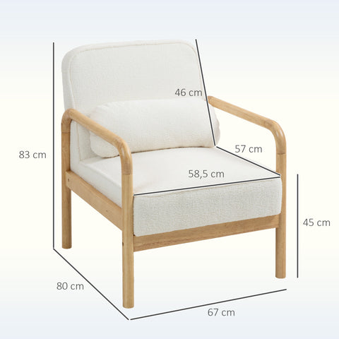 Rootz Akzentstuhl - Upholstered Chair - Modern Lounge Seating - White and Brown Bouclé Fabric - Stable Rubber Wood Frame - 67cm x 80cm x 83cm