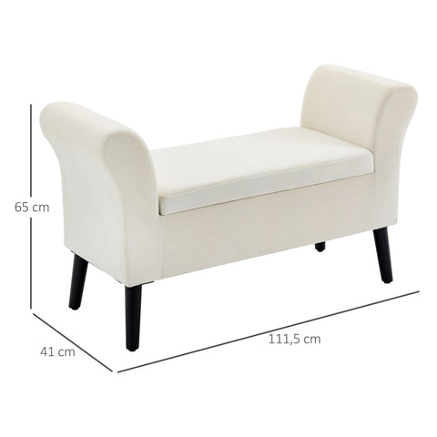 Rootz Cream White Bench with Storage - Upholstered Seat - Elegant Design - Spacious Space - 111.5cm x 41cm x 65cm