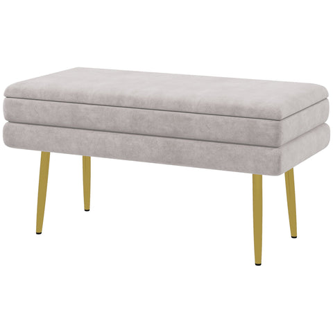 Rootz Bank Chest - Velvet Seat Bench - Storage Ottoman - Steel Legs - 79.5l x 37.5b x 43h cm - Elegant Storage Solution