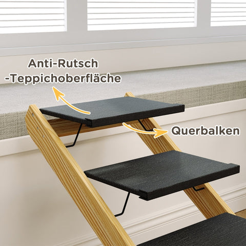 Rootz Pet Stairs - Dog Staircase & Ramp - Pine Wood - Adjustable Height - Foldable Design - Non-Slip Surface - 83cm x 40cm x 62.5cm