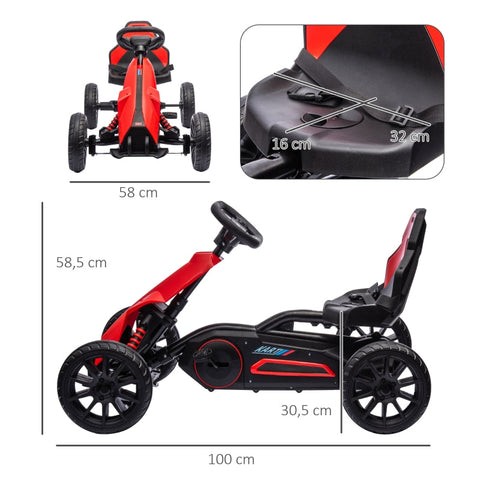 Rootz Go Kart Pedal Go Kart - Kids Ride-On Car - Children's Racing Kart - Ultimate Control - Adjustable Comfort - Versatile Terrain Handling - 100cm x 58cm x 58.5cm - Red + Black