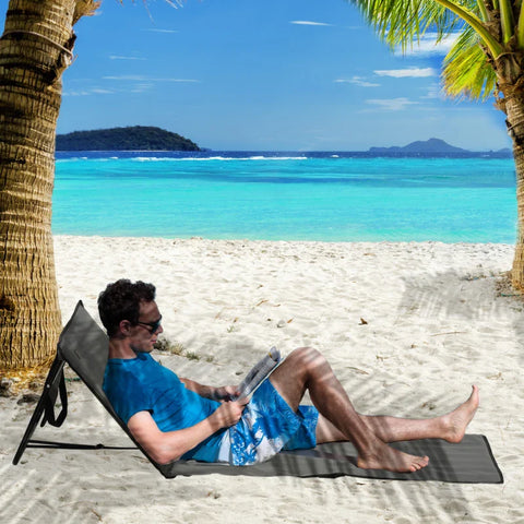 Rootz Beach Lounger - Folding Adjustable - Backrest Side Pocket - Soft Padding - Steel Frame - Polyester - Gray - 142L x 51W x 40H cm