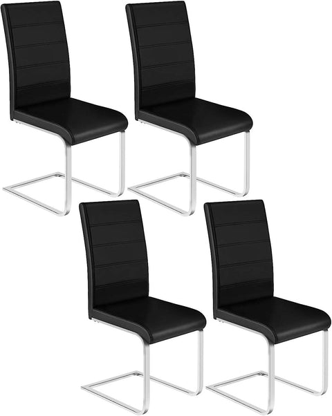 Rootz Dining Room Chairs Set of 4 - Swing Chair - High Backrest Chairs - Black Faux Leather - Stable, Ergonomic, Floor-Friendly - 41cm x 100cm x 55.5cm