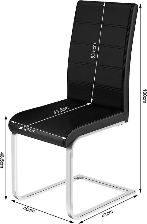 Rootz Dining Room Chairs Set of 4 - Swing Chair - High Backrest Chairs - Black Faux Leather - Stable, Ergonomic, Floor-Friendly - 41cm x 100cm x 55.5cm