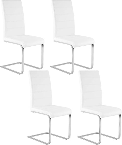 Rootz Dining Room Chairs Set of 4 - Swing Chair - High Backrest Chairs - White Faux Leather - Ergonomic & Stable - Floor Protection - 41cm x 100cm x 55.5cm