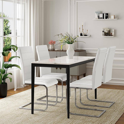 Rootz Dining Room Chairs Set of 4 - Swing Chair - High Backrest Chairs - White Faux Leather - Ergonomic & Stable - Floor Protection - 41cm x 100cm x 55.5cm