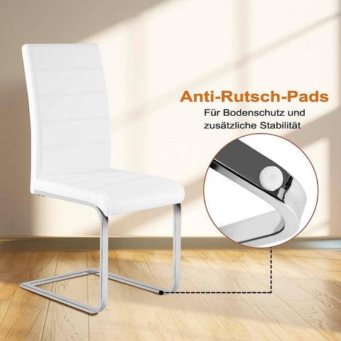 Rootz Dining Room Chairs Set of 4 - Swing Chair - High Backrest Chairs - White Faux Leather - Ergonomic & Stable - Floor Protection - 41cm x 100cm x 55.5cm